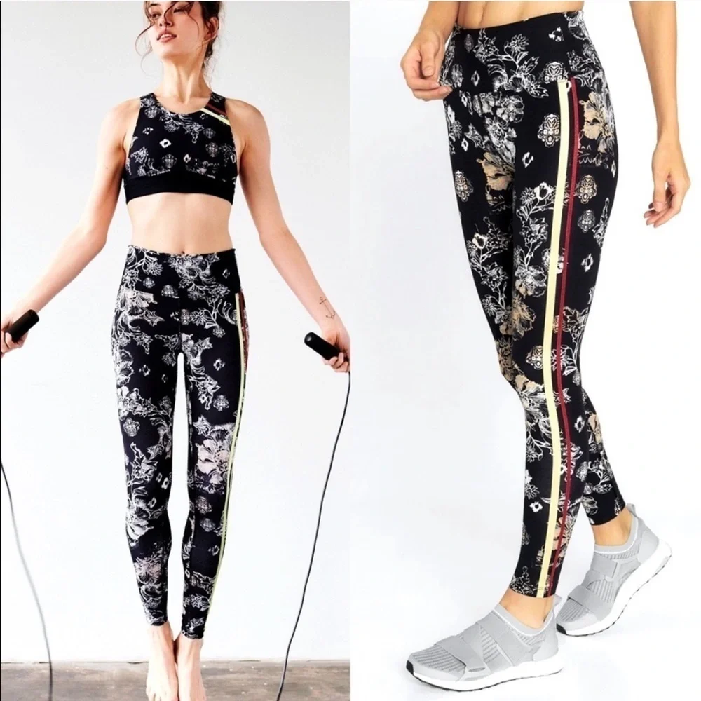 Free People Movement Black Floral High Rise Leggings